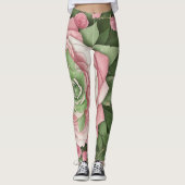 Floreado de Hojas Verdes y Flores Rosas Leggings (Voorkant)