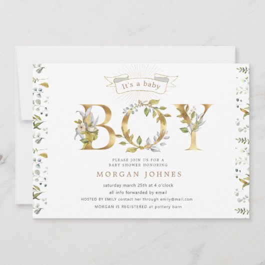 floreel goud baby shower is een uitnodiging voor e (Voorkant)