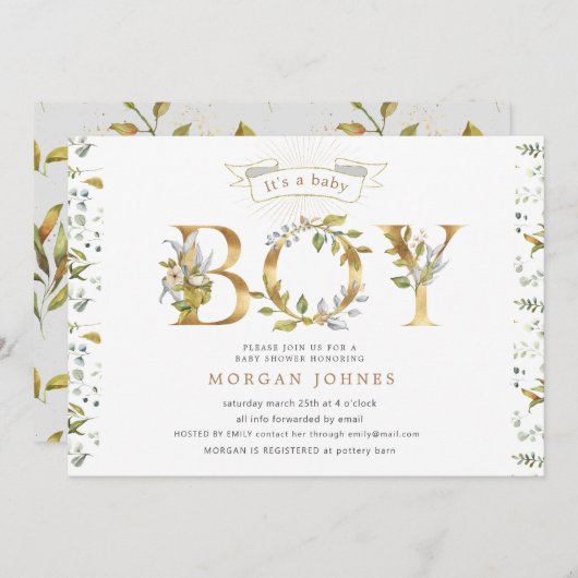 floreel goud baby shower is een uitnodiging voor e (Voorkant / Achterkant)