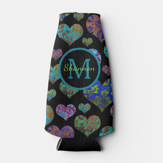  floreel hartpatroon aangepast monogram flesjeskoeler (Voorkant)