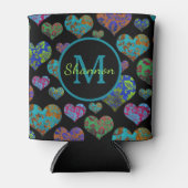 floreel hartpatroon initiaal naam monogram blikjeskoeler (Voorkant)