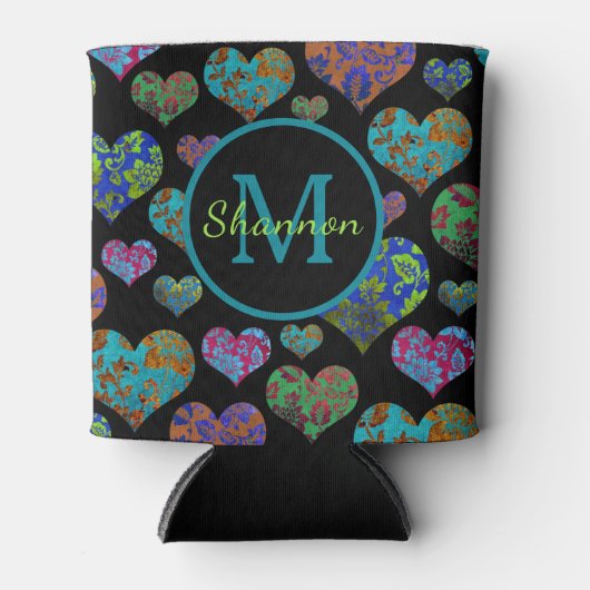 floreel hartpatroon initiaal naam monogram blikjeskoeler (Voorkant)