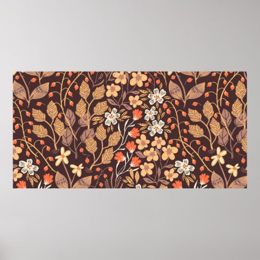 floreel naadloos patroon met herfstbladeren poster (Voorkant)