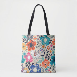 floreel patroon met kleurrijke bloeiende bloemen e tote bag