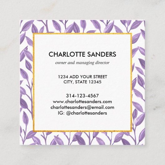  floreel vierkant visitekaartje met lavender goud (Achterkant)