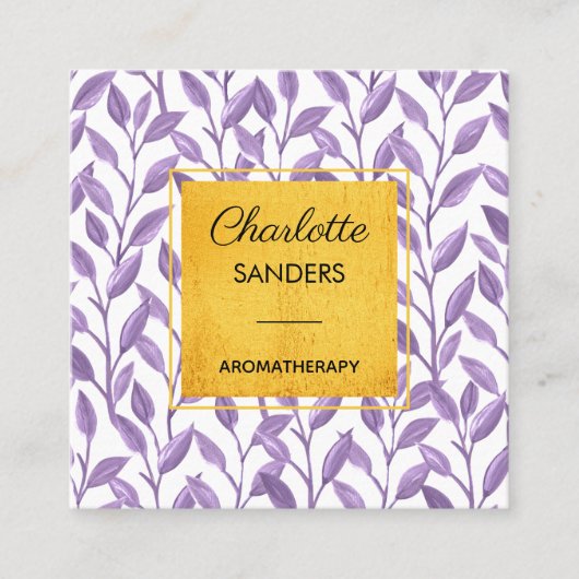 floreel vierkant visitekaartje met lavender goud (Voorkant)