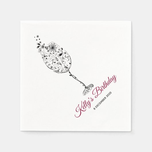 floreel, wijn, griesachtig, Cocktail Paper Napkins Servet (Voorkant)