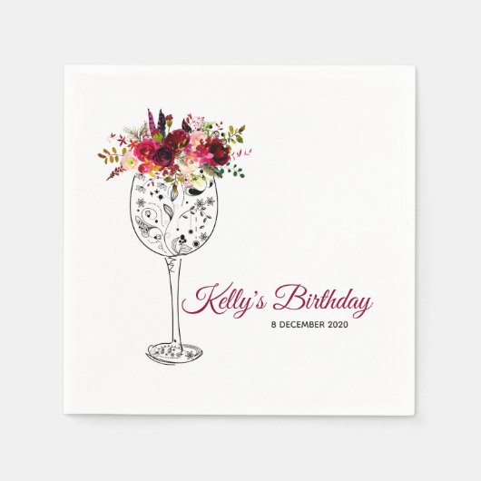 floreel, wijn, griesachtig, Cocktail Paper Napkins Servet (Voorkant)