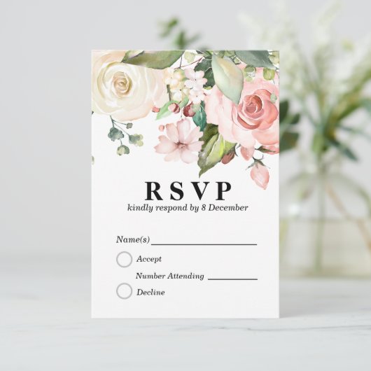 florelegant 3,5-inch x 5-inch reactiekaart RSVP kaartje (Staand voorkant)