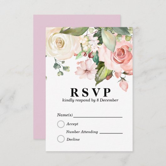 florelegant 3,5-inch x 5-inch reactiekaart RSVP kaartje (Voorkant / Achterkant)