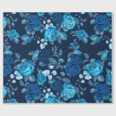 Florence  blauw roos cadeaupapier (Vlak)