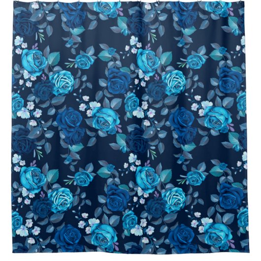 Florence  blauw roos douchegordijn (Voorkant)