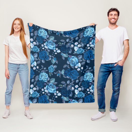 Florence blauw roos fleece deken (In situ)