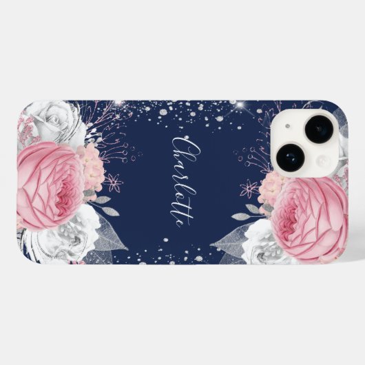 Florence blauwe zwarte roze zilverglitternaam Case-Mate iPhone case (Achterkant (horizontaal))