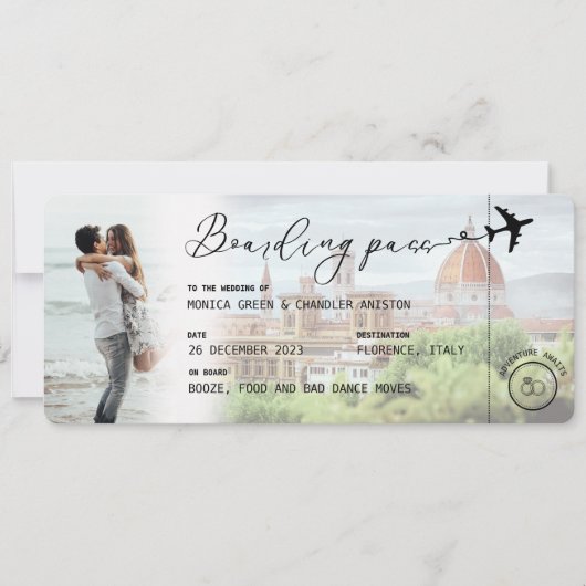 FLORENCE Boarding Pass Destination Wedding QR code Kaart (Voorkant)