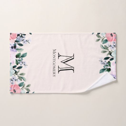 Florence Border Monogram roze en Paarse Waterverf Bad Handdoek (Handdoek)