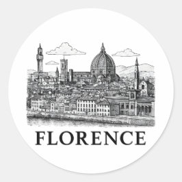 Florence Cityscape – Duomo Cathedral Line Art Ronde Sticker