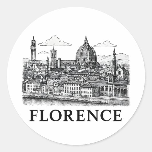 Florence Cityscape – Duomo Cathedral Line Art Ronde Sticker (Voorkant)