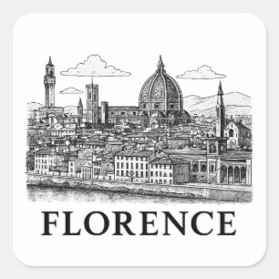 Florence Cityscape – Duomo Cathedral Line Art Vierkante Sticker