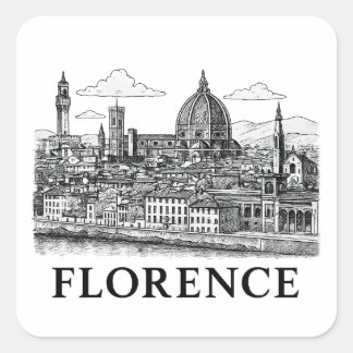 Florence Cityscape – Duomo Cathedral Line Art Vierkante Sticker