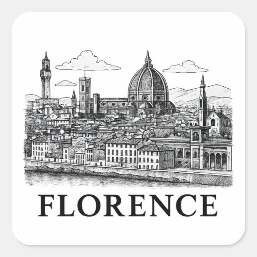 Florence Cityscape – Duomo Cathedral Line Art Vierkante Sticker (Voorkant)