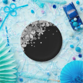 Florence donkerbloemen glitter zilverelegant zwart papieren bordje (Feest)