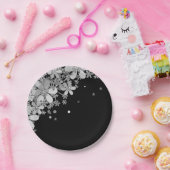 Florence donkerbloemen glitter zilverelegant zwart papieren bordje (Feest)