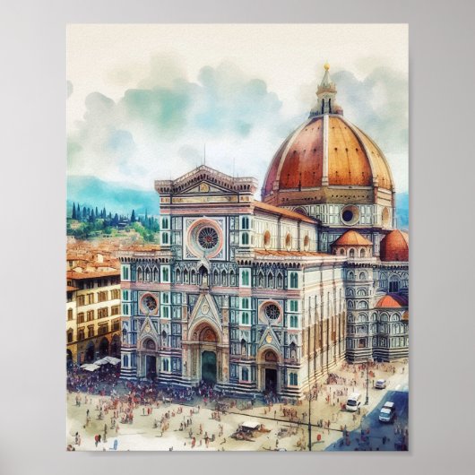 Florence Duomo Italië Waterverf Art Poster (Voorkant)