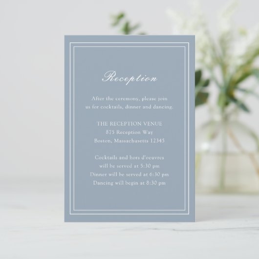 Florence Dusty Blue Elegant Wedding Informatiekaartje (Staand voorkant)