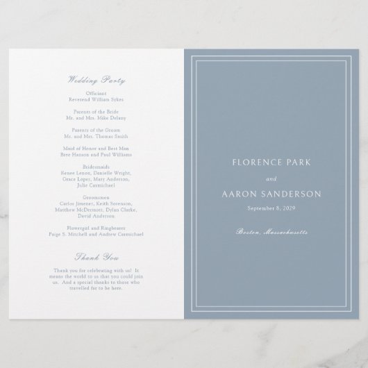 Florence Dusty Blue Elegant Wedding Programma Flyer (Voorkant)
