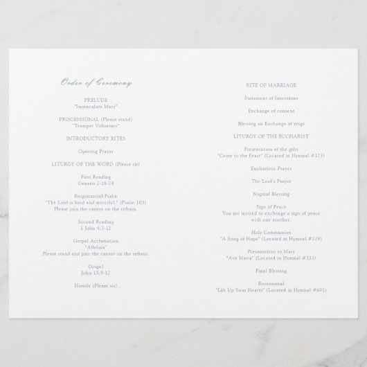 Florence Dusty Blue Elegant Wedding Programma Flyer (Achterkant)