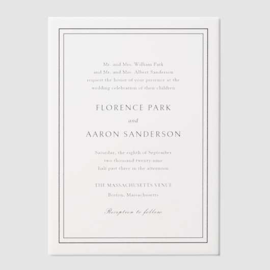 Florence Elegante bruiloft Vellum Uitnodigingen (Voorkant)