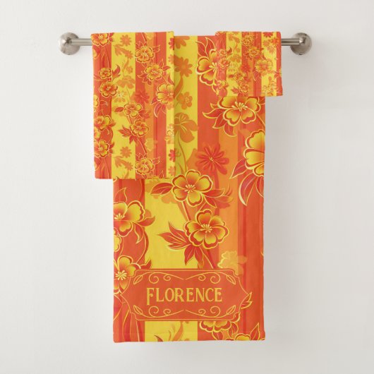 Florence Geel en Sinaasappel Bloemen Bad Handdoek (Insitu)
