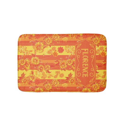 Florence Geel en Sinaasappel Bloemen Badmat (Voorkant)