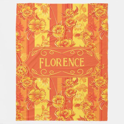 Florence Geel en Sinaasappel Bloemen Fleece Deken (Voorkant)