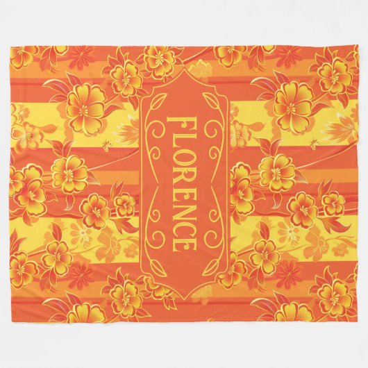 Florence Geel en Sinaasappel Bloemen Fleece Deken (Voorkant (Horizontaal))