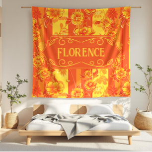 Florence Geel en Sinaasappel Bloemen Fleece Deken