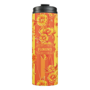 Florence Geel en Sinaasappel Bloemen Thermosbeker