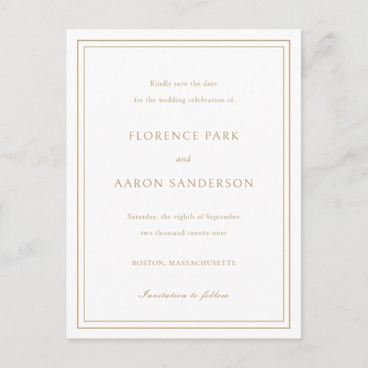 Florence Gold Elegant Wedding Save the Date Aankondigingskaart (Voorkant)