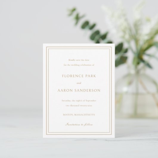 Florence Gold Elegant Wedding Save the Date Aankondigingskaart (Staand voorkant)