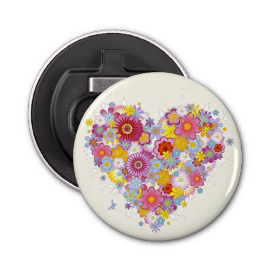 Florence hart met vlinders button flesopener (Voorkant)