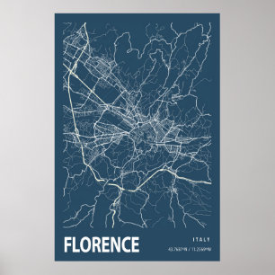 Florence Italië City Map Line Art Blue Print