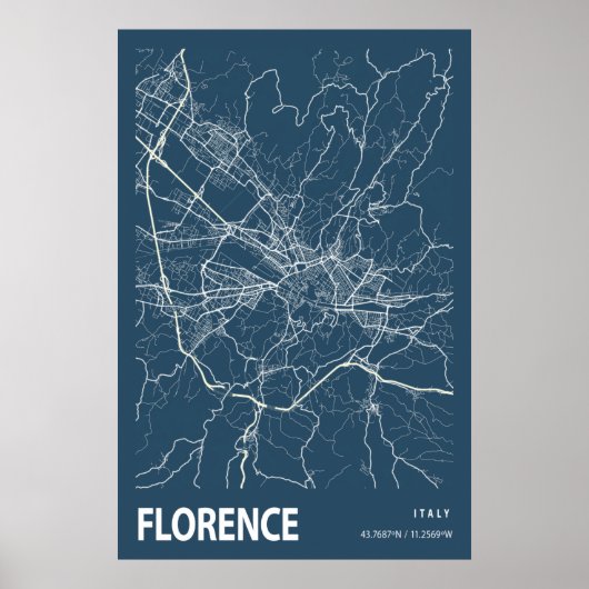 Florence Italië City Map Line Art Blue Print (Voorkant)