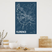 Florence Italië City Map Line Art Blue Print (Keuken)