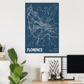 Florence Italië City Map Line Art Blue Print (Thuiskantoor)