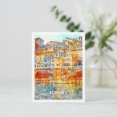 Florence Italië Famous Travel Waterverf Sketch Briefkaart (Staand voorkant)