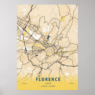 Florence - Italië Gele Stadskaart Poster