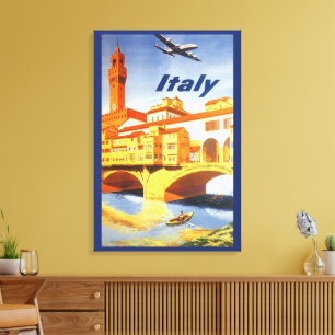 Florence Italië Ponte Vecchio Brug Reisreclame Oud Canvas Afdruk
