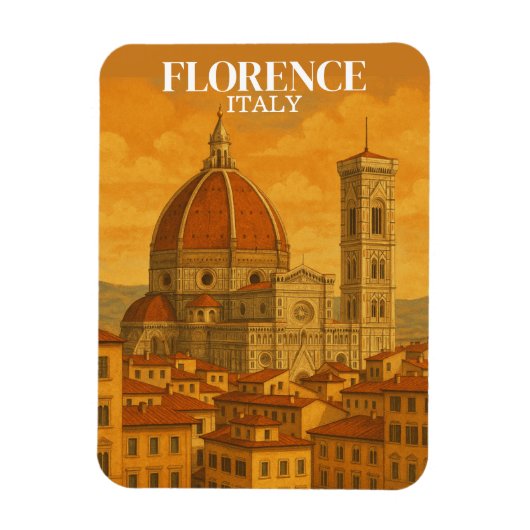  Florence Italië Reizen Retro Illustratie Magneet (Verticaal)