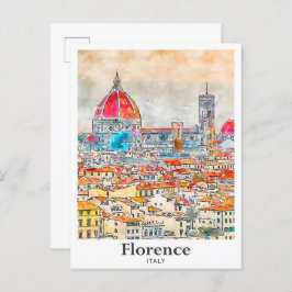 Florence Italië Reizen Waterverf Schets Hand getek Briefkaart